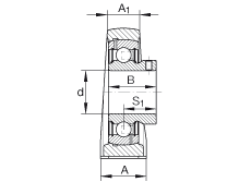 直立式軸承座單元 PASEY5/8, 鑄鐵軸承座，外球面球軸承，根據(jù) ABMA 15 - 1991, ABMA 14 - 1991, ISO3228 內(nèi)圈帶有平頭螺栓，P型密封，英制