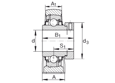 直立式軸承座單元 RASE1-3/8, 鑄鐵軸承座，外球面球軸承，根據 ABMA 15 - 1991, ABMA 14 - 1991, ISO3228 帶有偏心緊定環(huán)，R型密封，英制