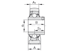 直立式軸承座單元 RASEY1-3/4, 鑄鐵軸承座，外球面球軸承，根據(jù) ABMA 15 - 1991, ABMA 14 - 1991, ISO3228 內(nèi)圈帶有平頭螺栓，R型密封，英制